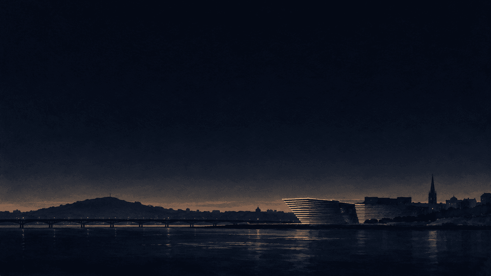A painting of Dundee at dusk